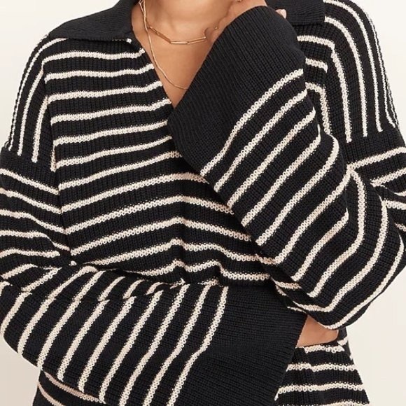 NWT JCrew Relaxed collared sweater in stripe - Navy - Small - Picture 5 of 9